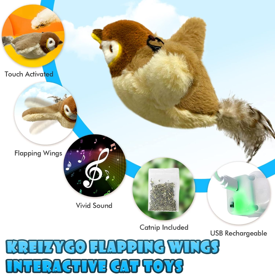 KreizyGo Flapping Sparrow – Touch-Activated Fun for Cats and Small Dogs