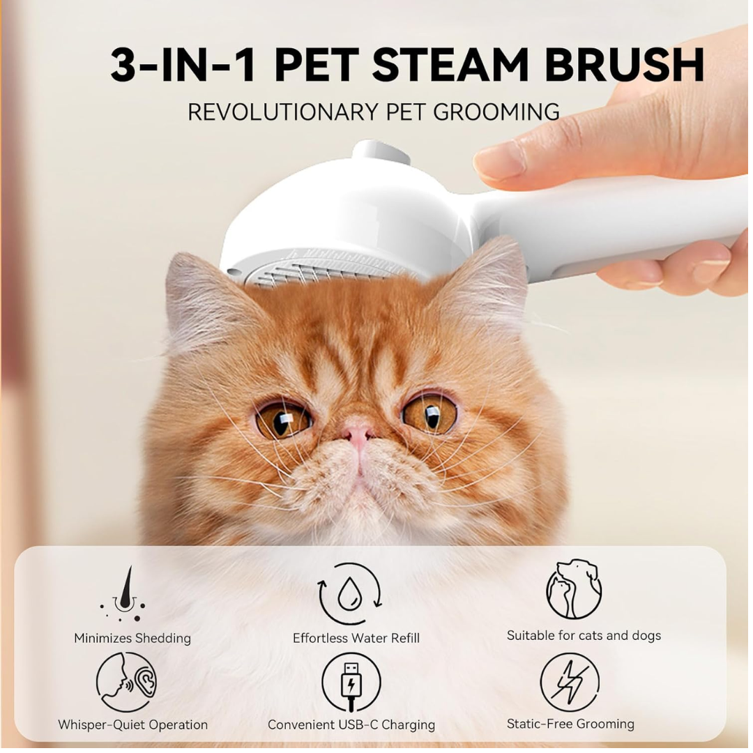 Pet Steam Brush 3-in-1 — Gentle Mist Comb for Easy Grooming & Less Shedding