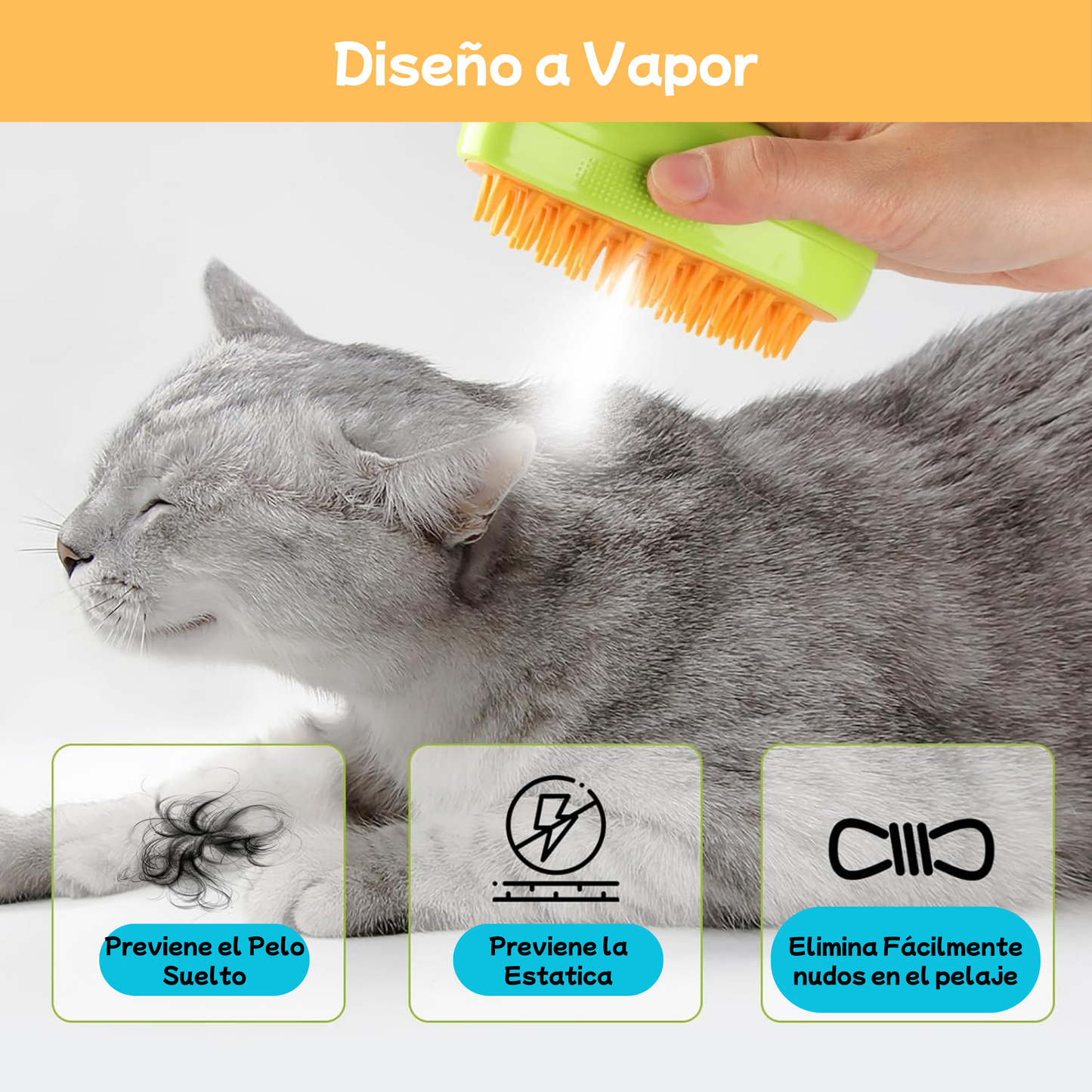 Cepillo a Vapor Recargable 3 en 1 para Mascotas