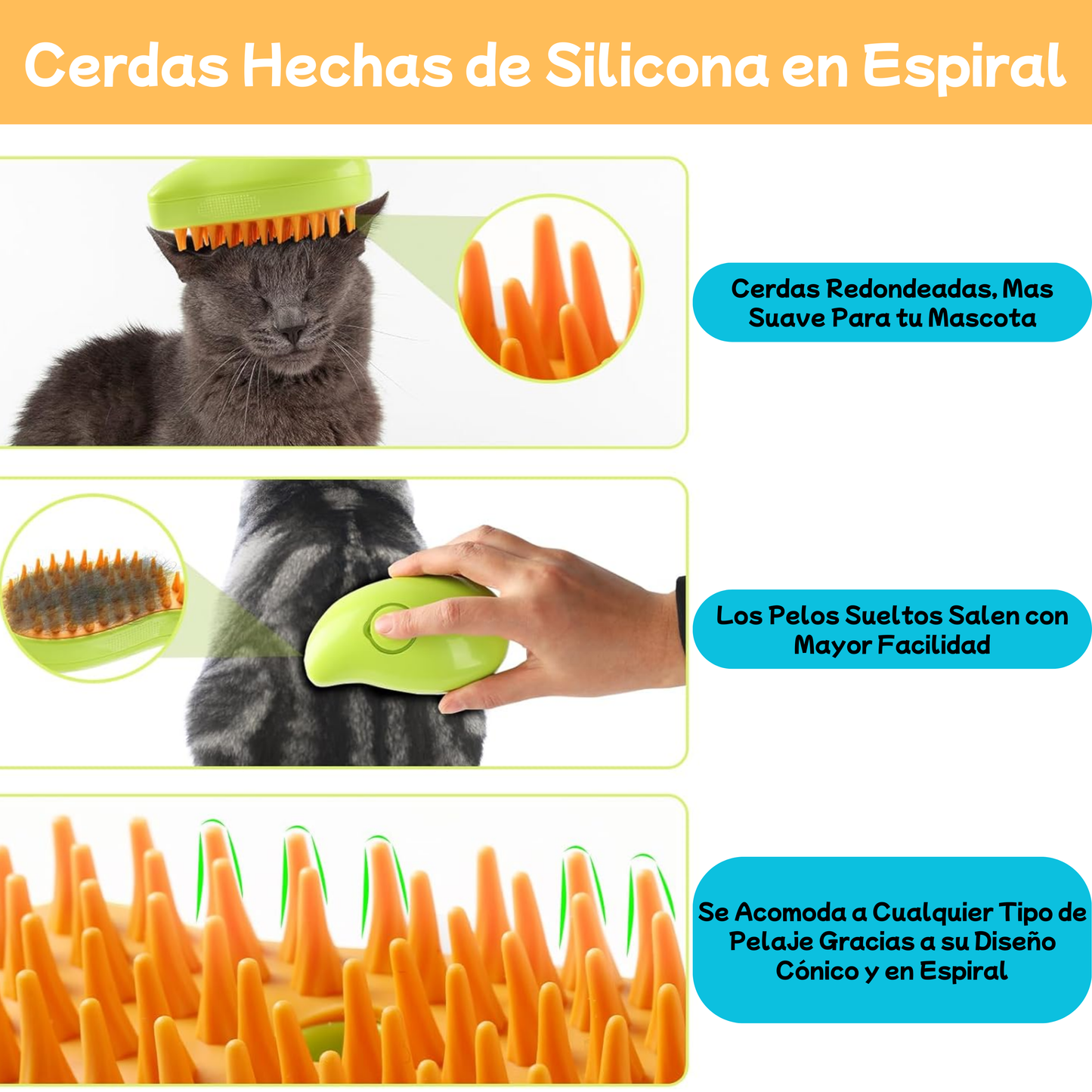 Cepillo a Vapor Recargable 3 en 1 para Mascotas