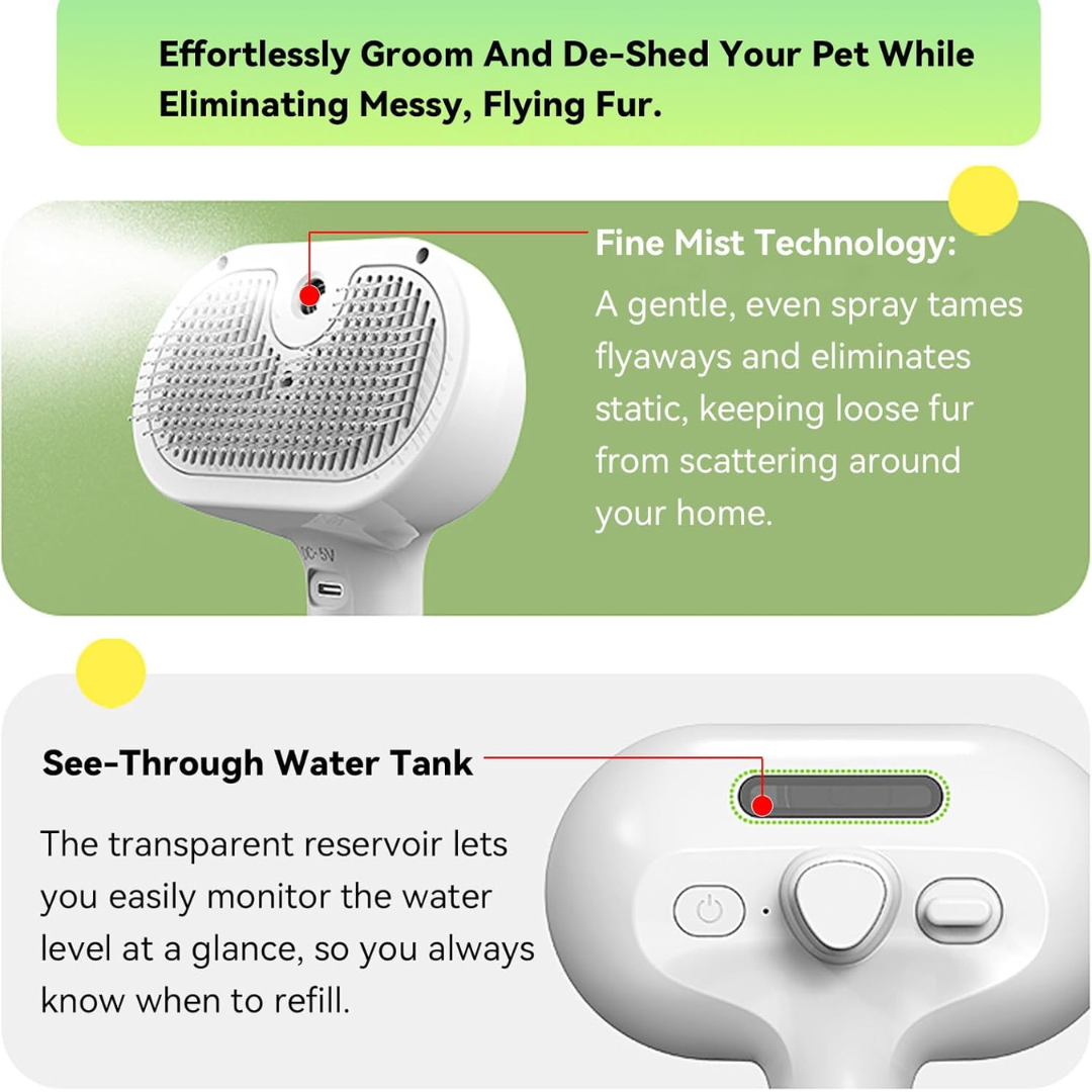 Pet Steam Brush 3-in-1 — Gentle Mist Comb for Easy Grooming & Less Shedding