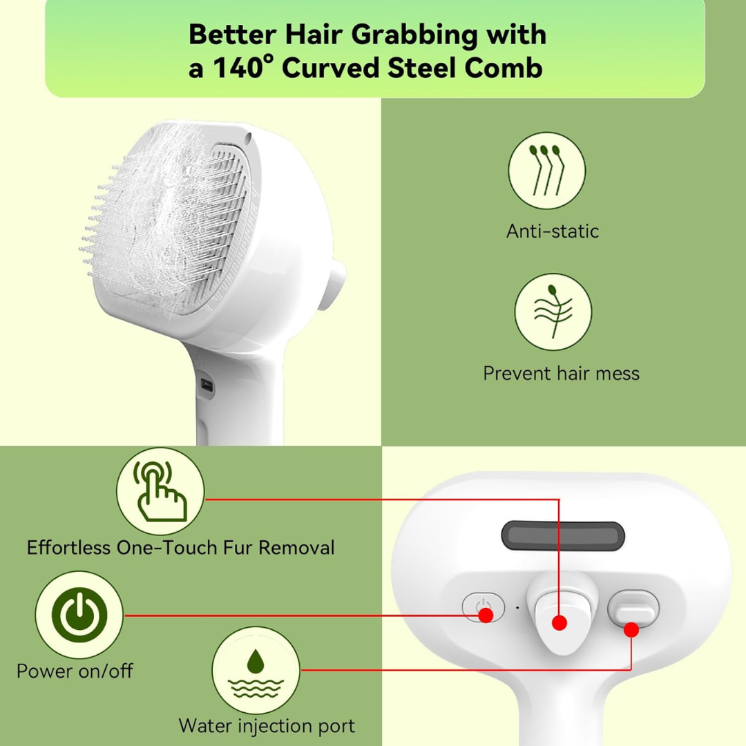 Pet Steam Brush 3-in-1 — Gentle Mist Comb for Easy Grooming & Less Shedding