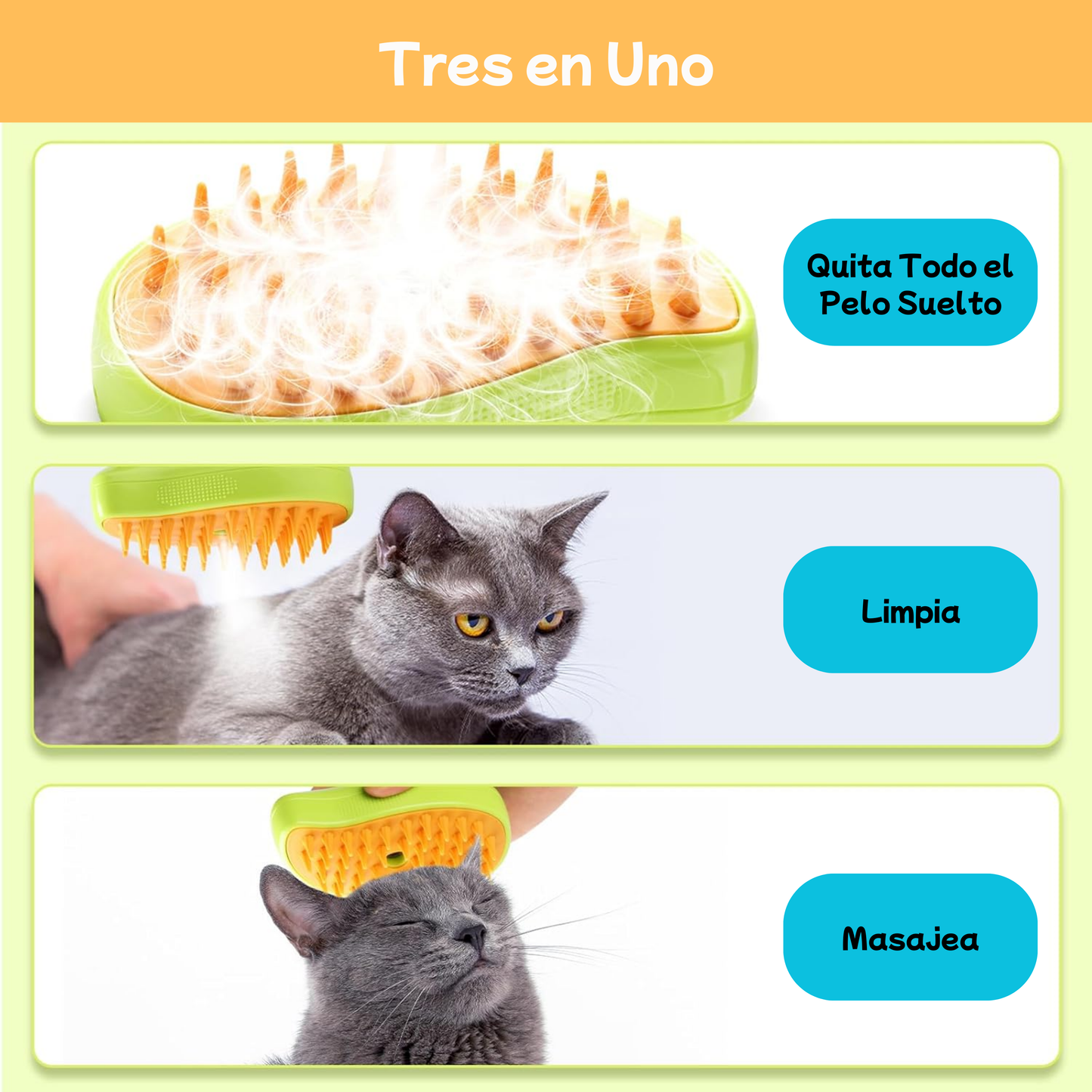 Cepillo a Vapor Recargable 3 en 1 para Mascotas